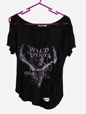 23 Love Street Wild Spirit Distressed Graphic Tee, Grunge, Alternative, Skull